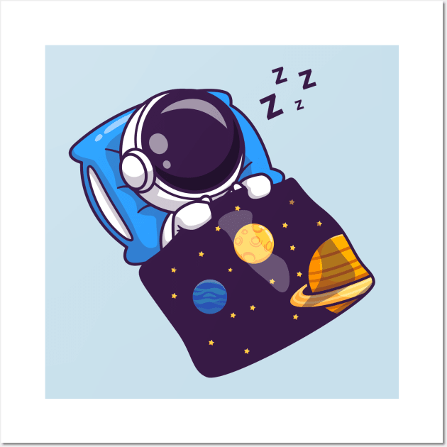 Cute Astronaut Sleeping With Space Blanket Cartoon Wall Art by Catalyst Labs